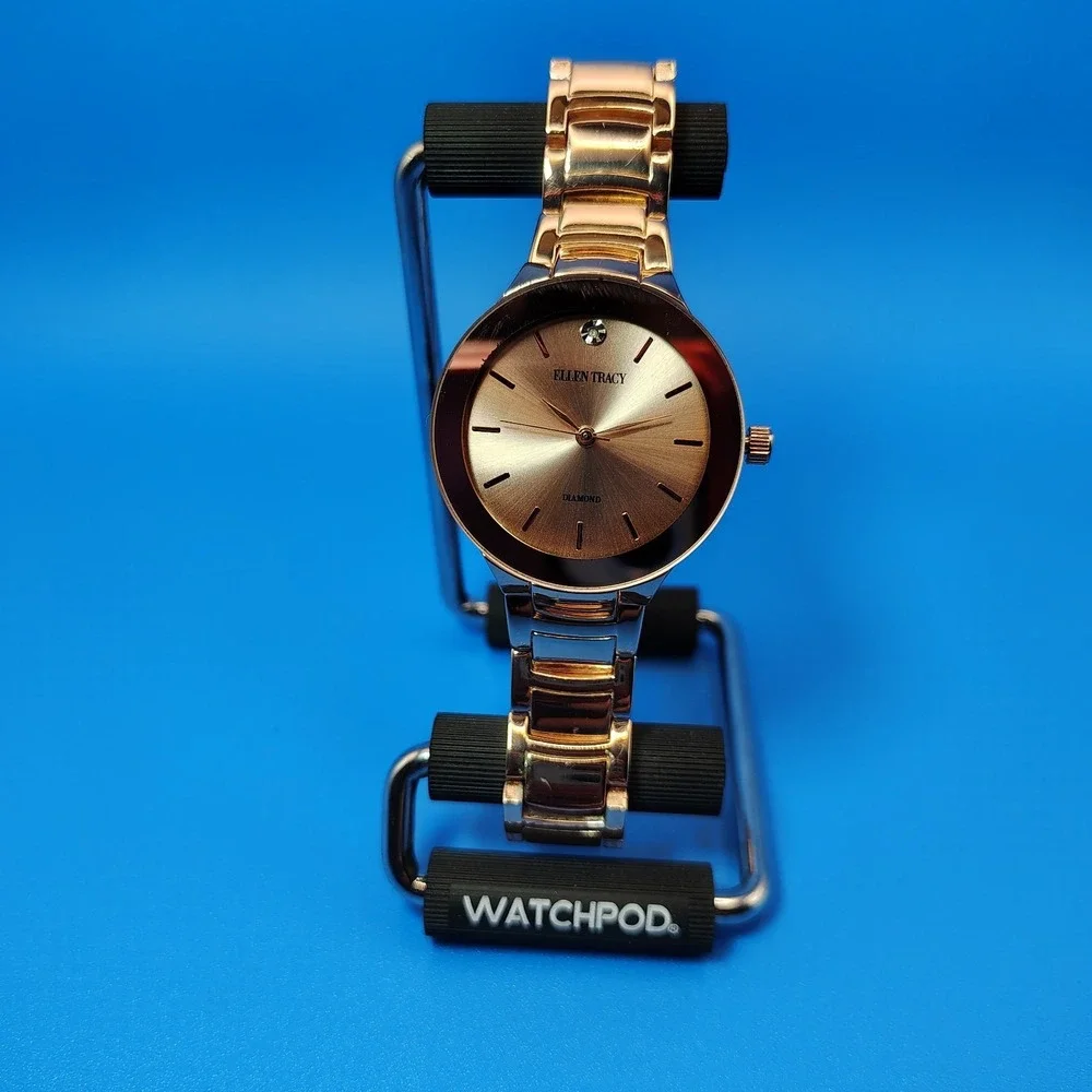 2017 Ellen Tracy NY Genuine Diamond Rose‎ Gold 32mm Women's Quartz Luxury Watch